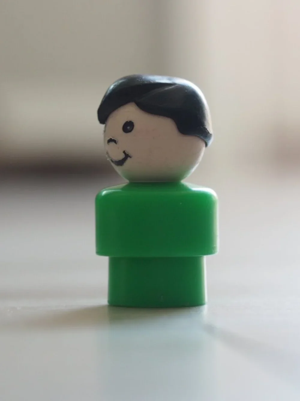 Vintage Fisher Price Little People Boy Green Body Black Hair Figure Toy 2 In